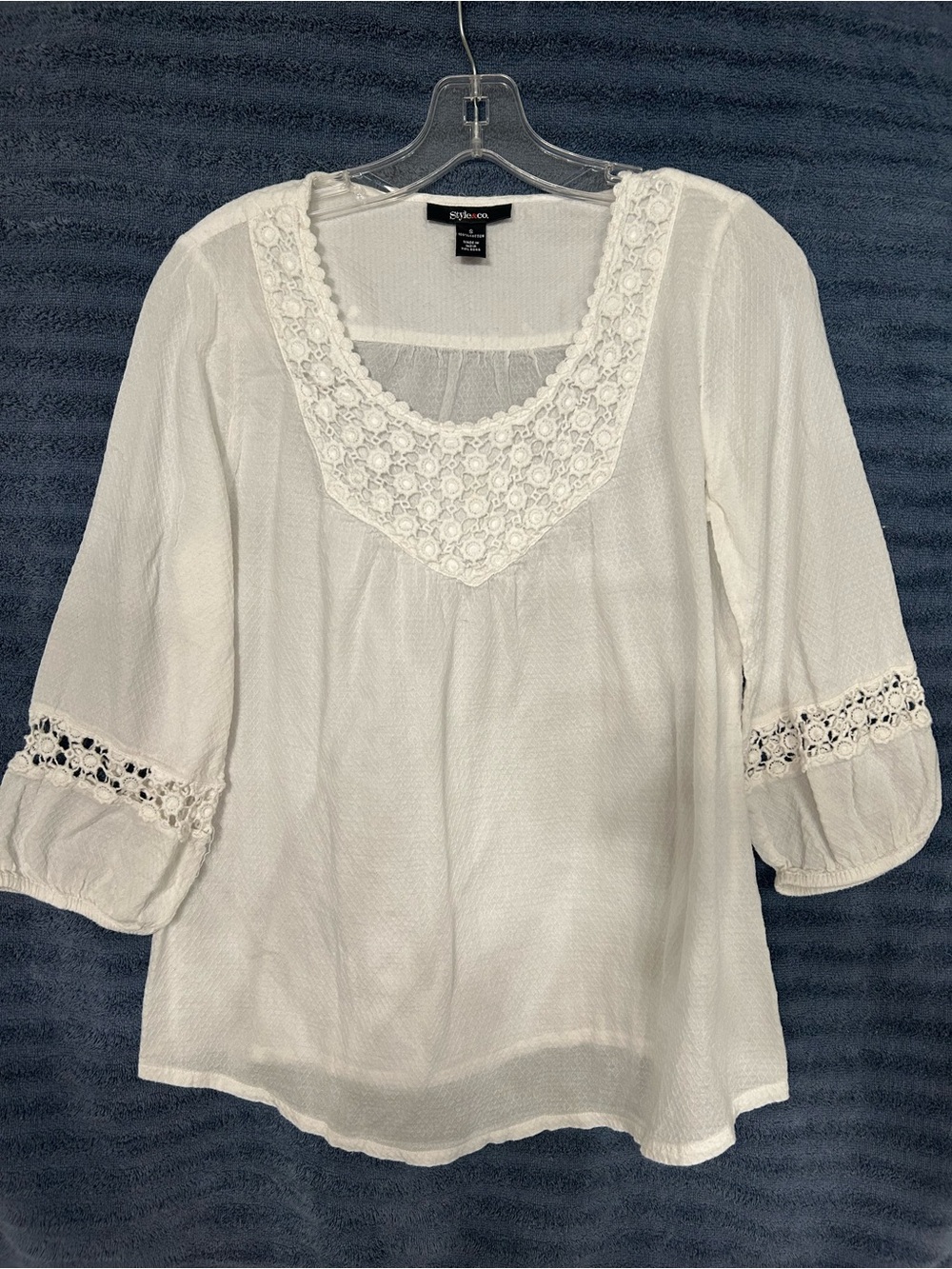 Style & Co. Cream Crochet-Trim Peasant Blouse